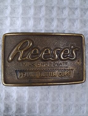 Vintage Reese's Milk Chocolate   Peanut Butter Cup Brass Belt Buckle